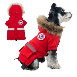 NWT Red 3XL  Dog winter Parka with Faux Fur Hood